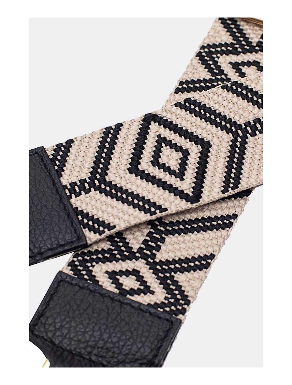 tom&eva Sangle Bandoulière en Toile Coton Garnie en Cuir Vachette Grainé-ARTEMIS 9003-Black