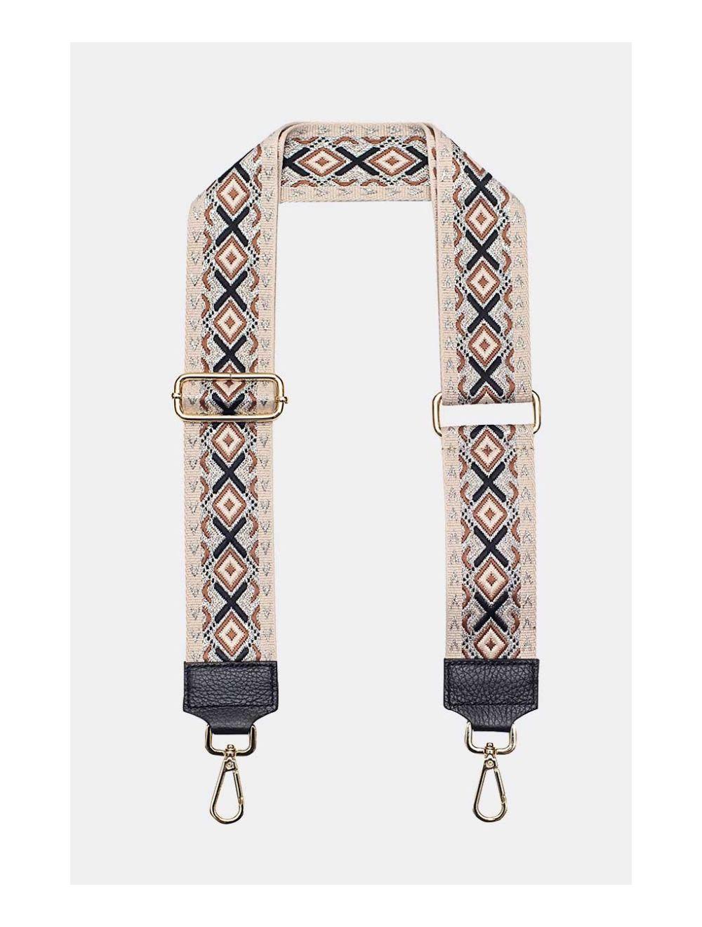 Tom&eva Sangle Bandoulière En Toile Coton Garnie En Cuir Vachette Grainé-YONA 9001-Noir/Argent