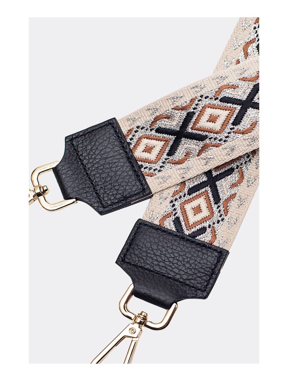 Tom&eva Sangle Bandoulière En Toile Coton Garnie En Cuir Vachette Grainé-YONA 9001-Noir/Argent