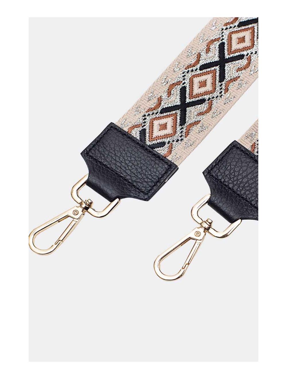 tom&eva Sangle Bandoulière en Toile Coton Garnie en Cuir Vachette Grainé-YONA 9001-Noir/Argent