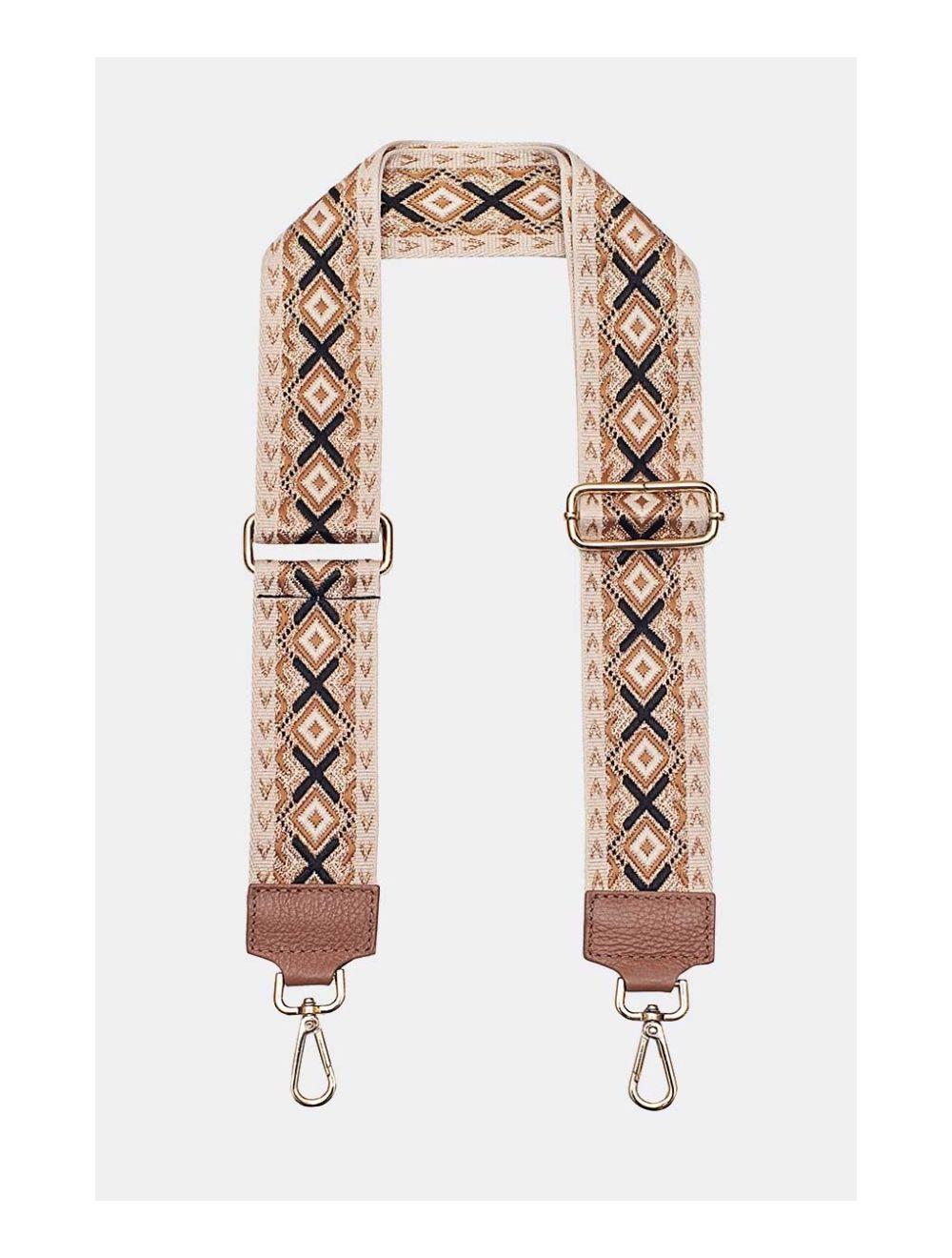 Tom&eva Sangle Bandoulière En Toile Coton Garnie En Cuir Vachette Grainé-YONA 9001-Camel