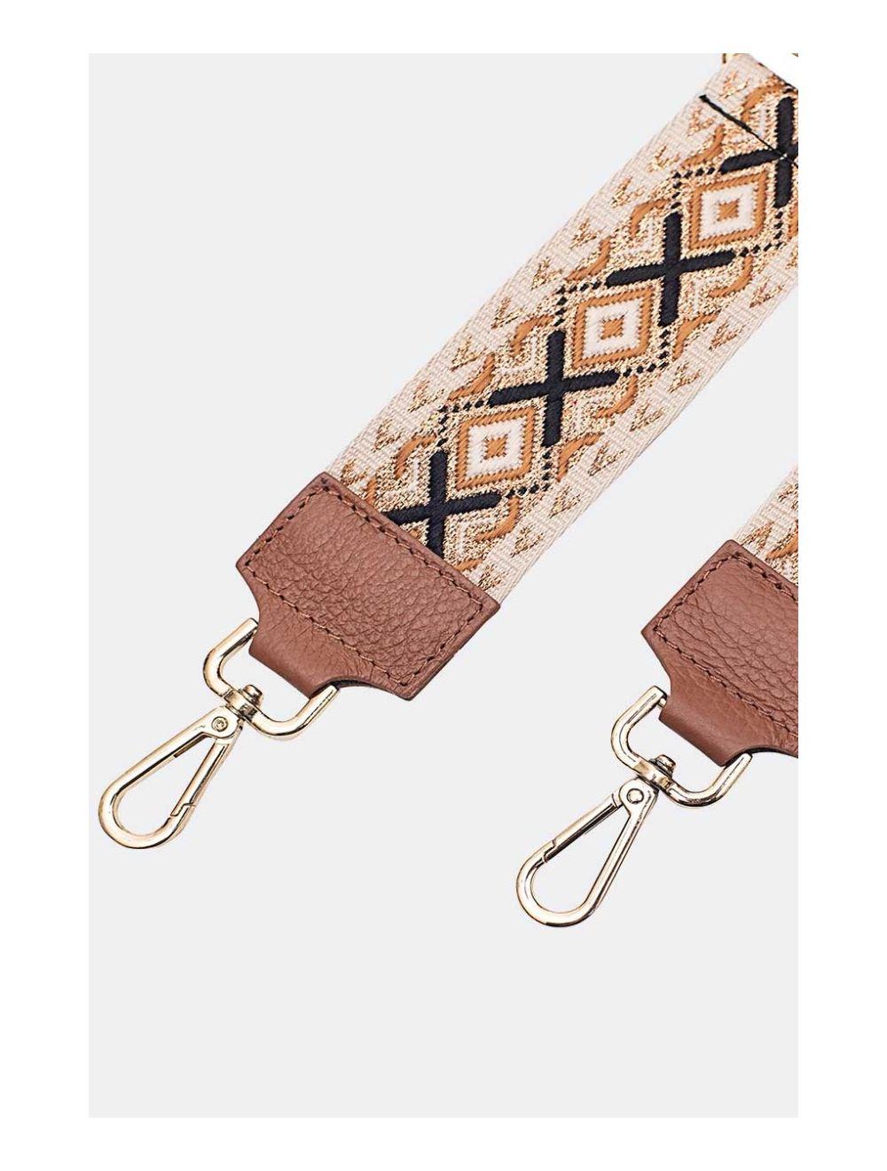Tom&eva Sangle Bandoulière En Toile Coton Garnie En Cuir Vachette Grainé-YONA 9001-Camel