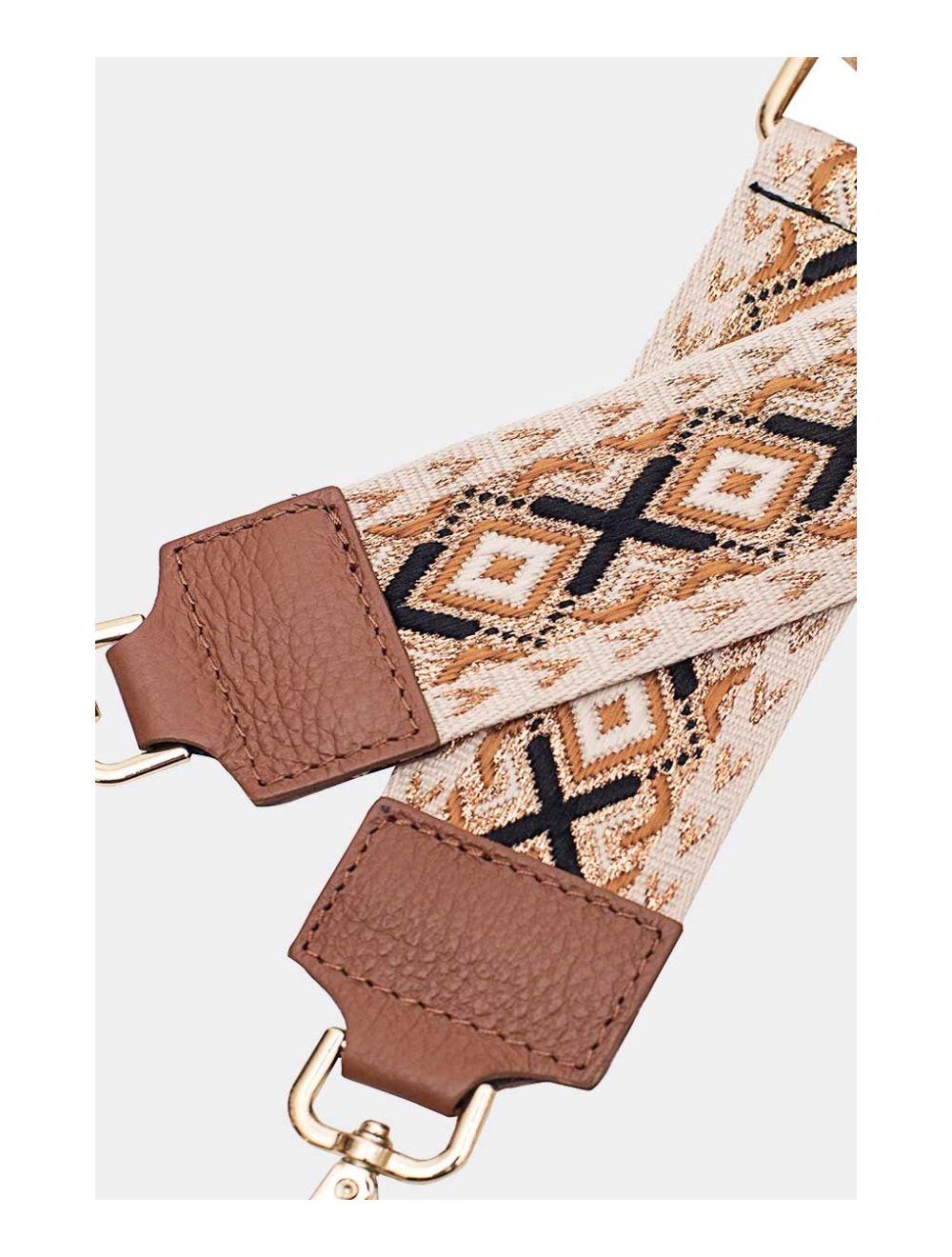 tom&eva Sangle Bandoulière en Toile Coton Garnie en Cuir Vachette Grainé-YONA 9001-Camel