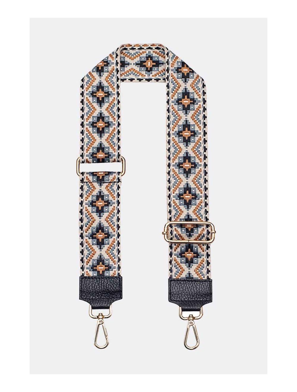 Tom&eva Sangle Bandoulière En Toile Coton Garnie En Cuir Vachette Grainé-CLOTHILDE 9000-Noir/Jean