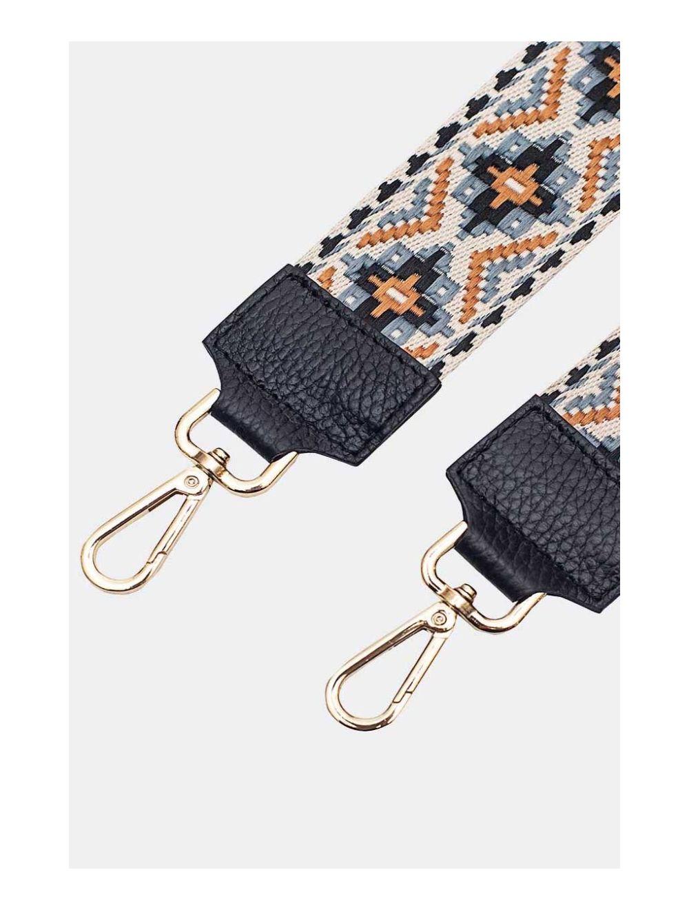 tom&eva Sangle Bandoulière en Toile Coton Garnie en Cuir Vachette Grainé-CLOTHILDE 9000-Noir/Jean