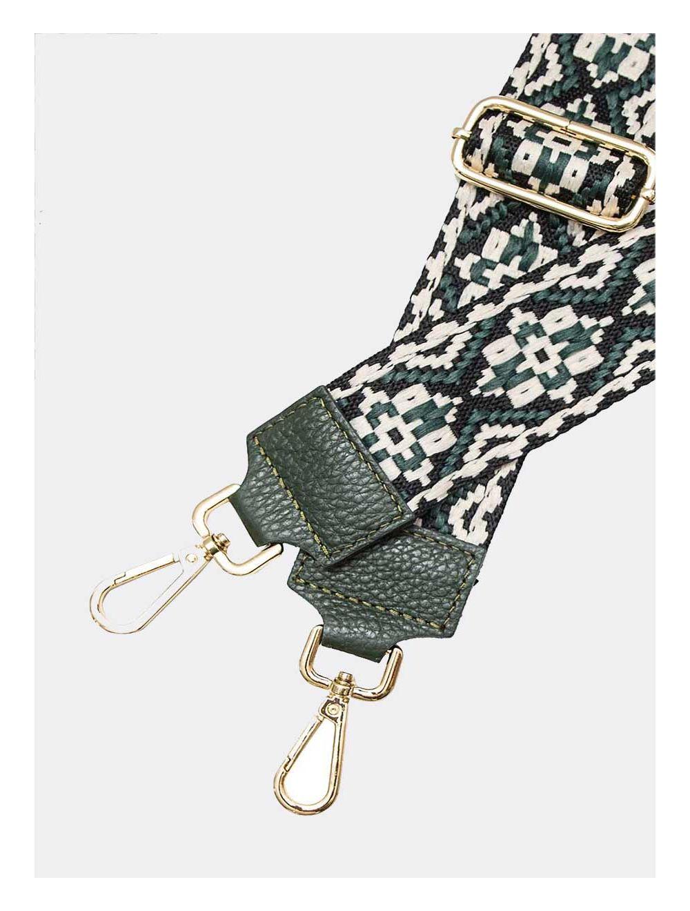Tom&eva Sangle Bandoulière En Toile Coton Garnie En Cuir Vachette Grainé-CLOTHILDE 9000-NOIR VERT