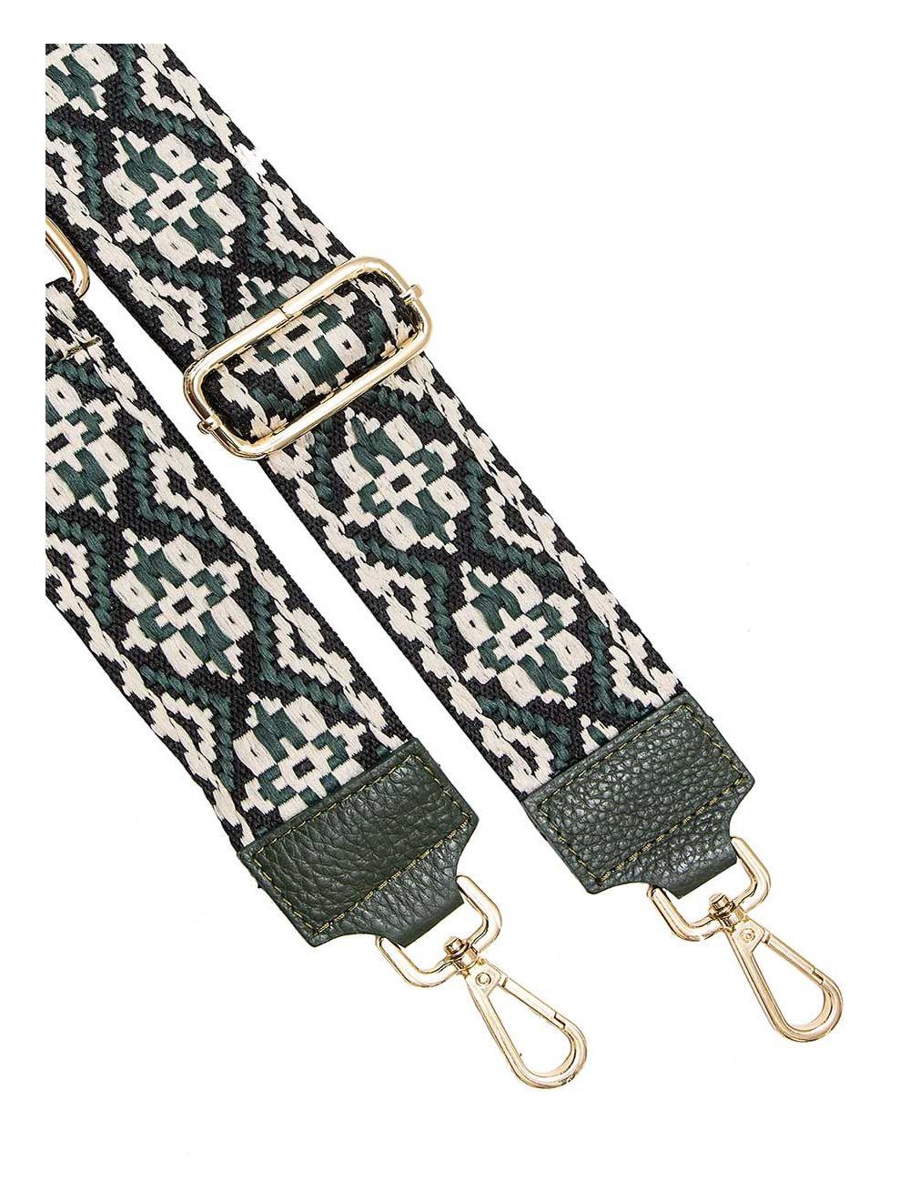 Tom&eva Sangle Bandoulière En Toile Coton Garnie En Cuir Vachette Grainé-CLOTHILDE 9000-NOIR VERT