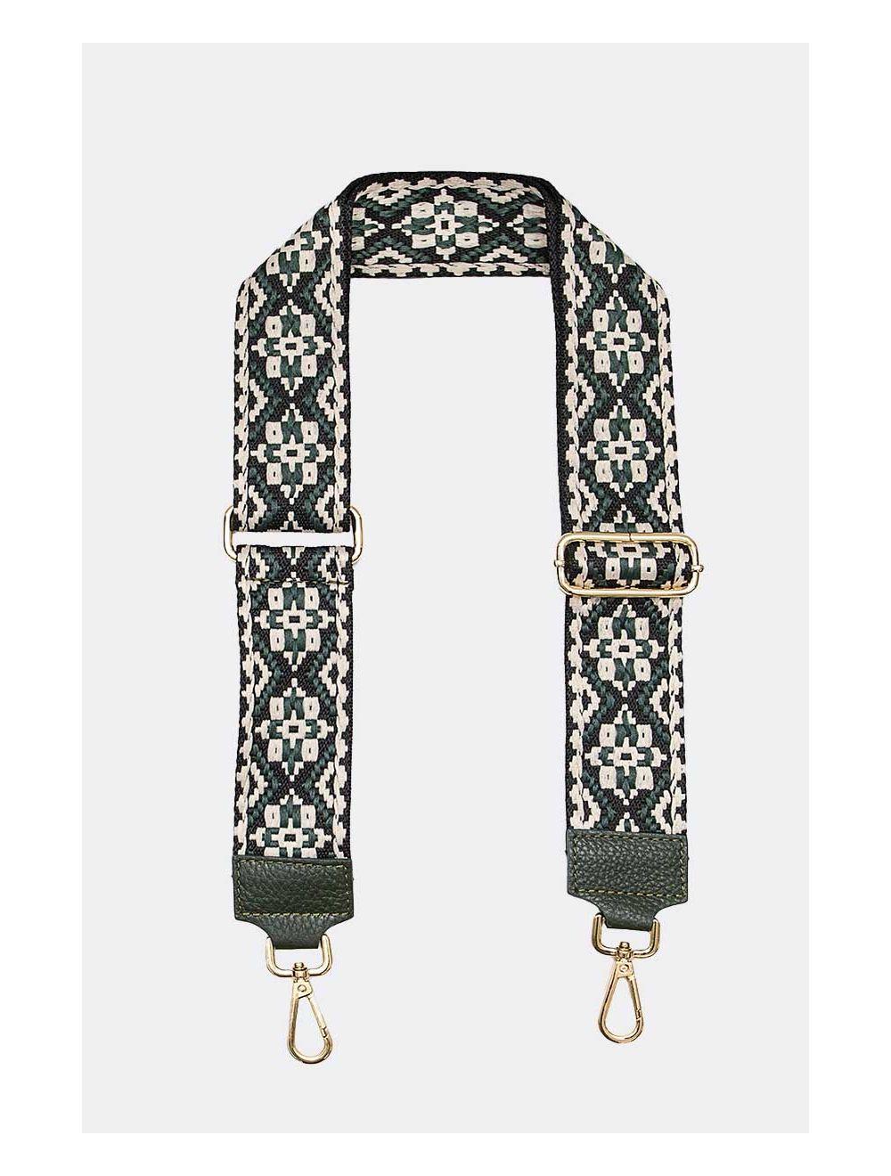 tom&eva Sangle Bandoulière en Toile Coton Garnie en Cuir Vachette Grainé-CLOTHILDE 9000-NOIR VERT