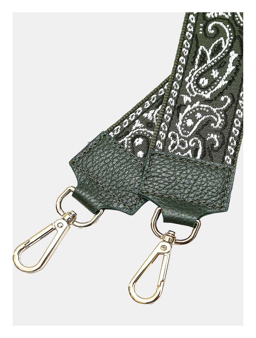 Tom&eva Sangle Bandoulière En Toile Coton Garnie En Cuir Vachette Grainé-GLORIA 9002-KAKI
