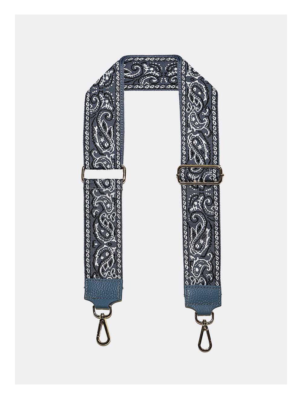tom&eva Sangle Bandoulière en Toile Coton Garnie en Cuir Vachette Grainé-GLORIA 9002-JEAN