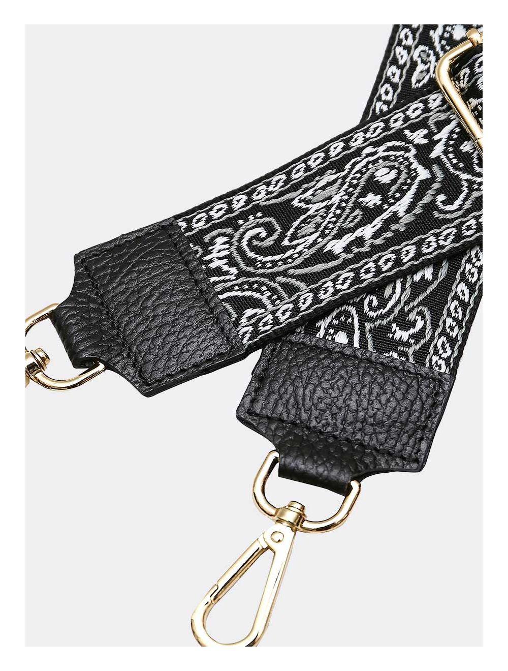 Tom&eva Sangle Bandoulière En Toile Coton Garnie En Cuir Vachette Grainé-GLORIA 9002-NOIR