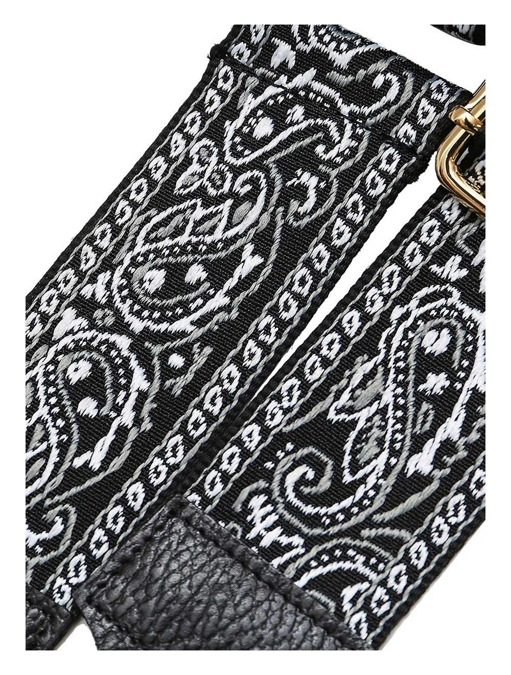 Tom&eva Sangle Bandoulière En Toile Coton Garnie En Cuir Vachette Grainé-GLORIA 9002-NOIR