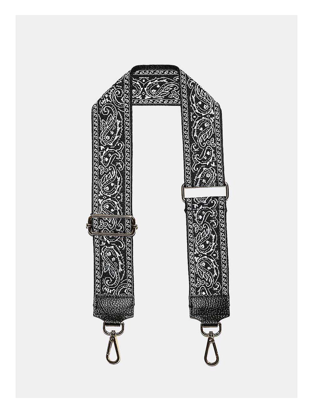 tom&eva Sangle Bandoulière en Toile Coton Garnie en Cuir Vachette Grainé-GLORIA 9002-NOIR