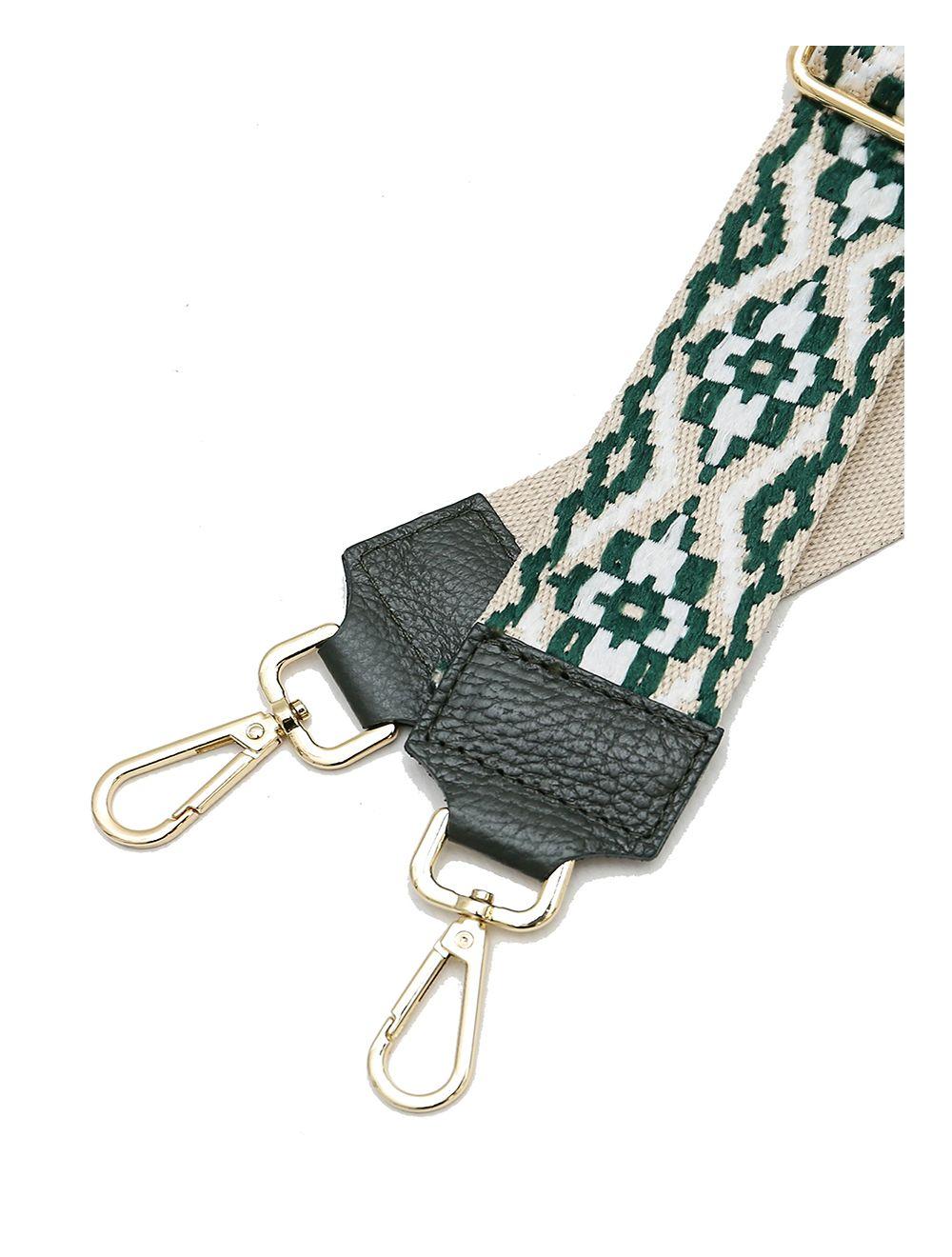 Tom&eva Sangle Bandoulière En Toile Coton Garnie En Cuir Vachette Grainé-CLOTHILDE 9000-VERT