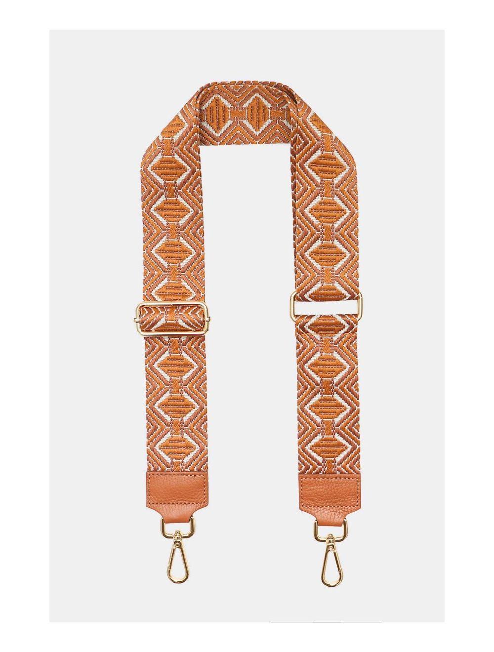 Tom&eva Sangle Bandoulière En Toile Coton Garnie En Cuir Vachette Grainé-9009 LEVANA-Camel