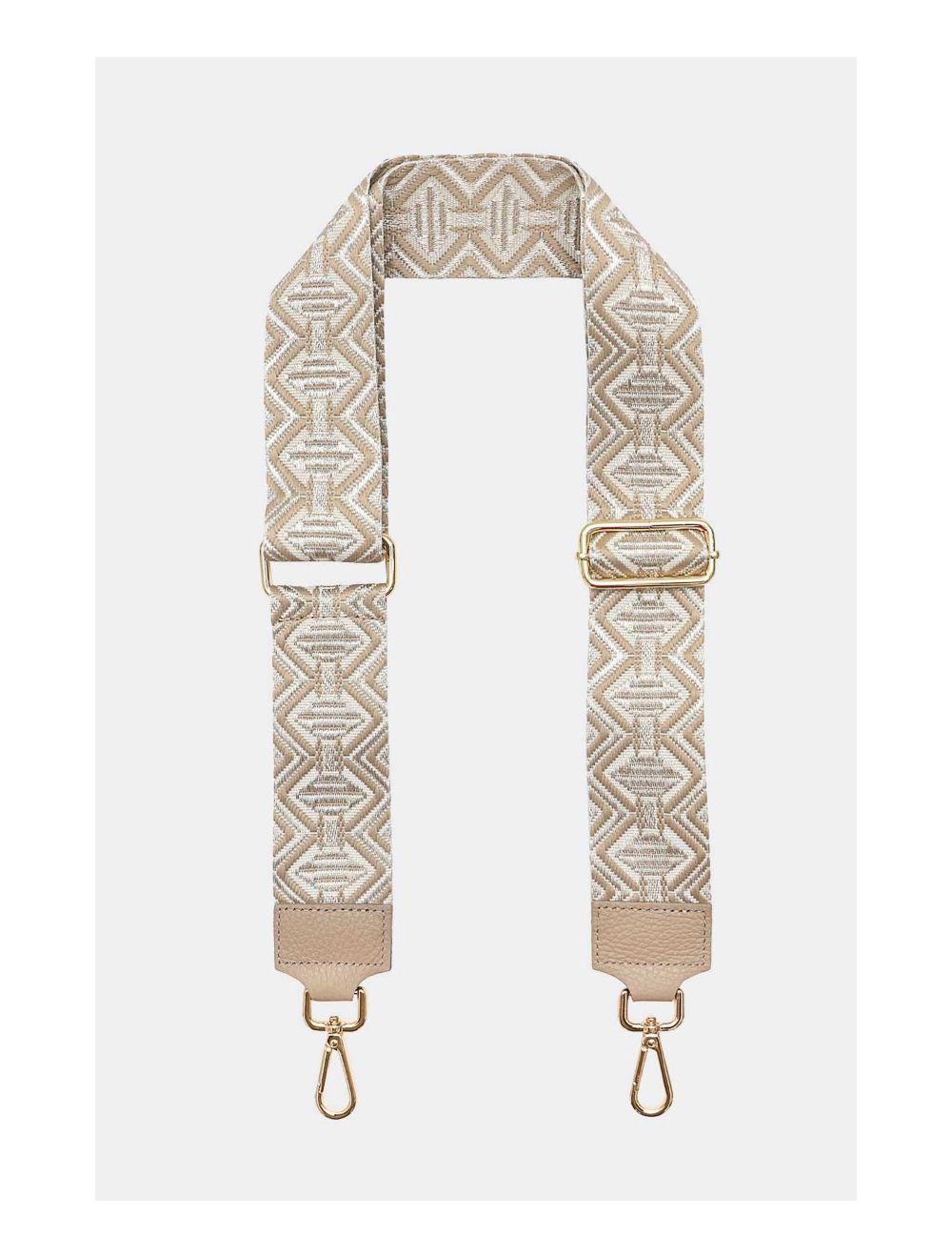 Tom&eva Sangle Bandoulière En Toile Coton Garnie En Cuir Vachette Grainé-9009 LEVANA-Taupe