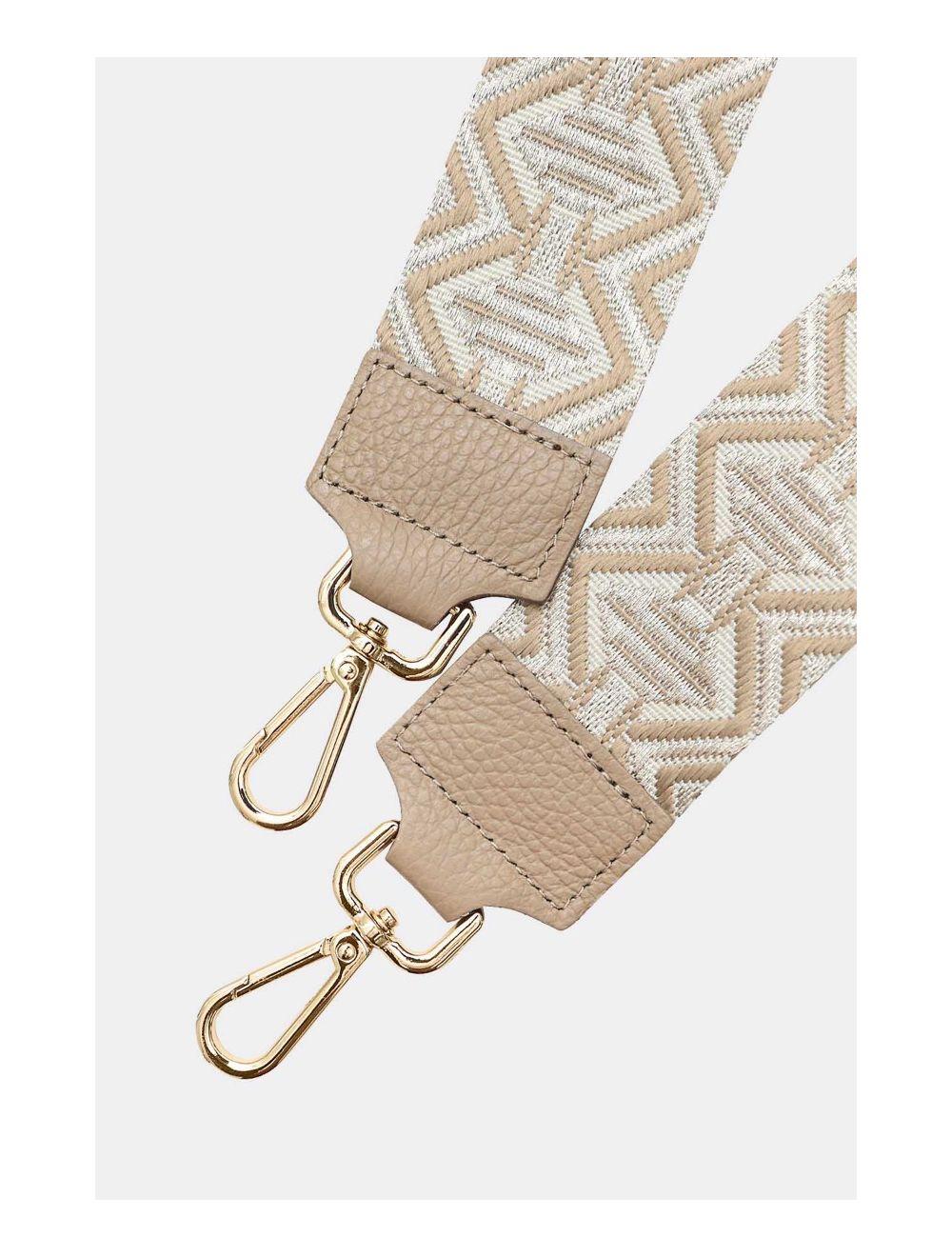 Tom&eva Sangle Bandoulière En Toile Coton Garnie En Cuir Vachette Grainé-9009 LEVANA-Taupe