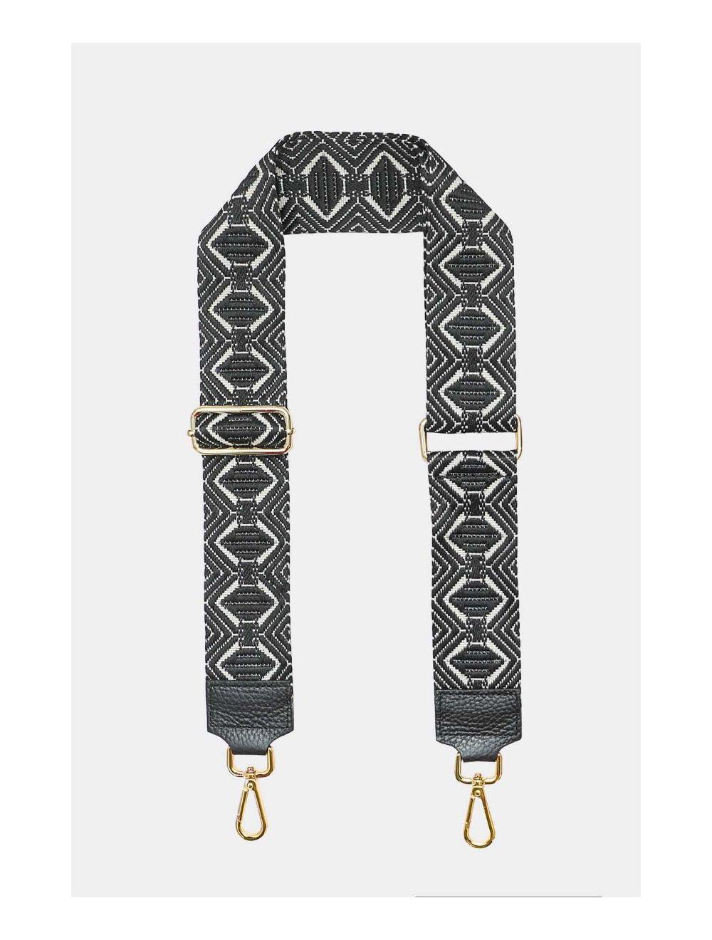 Tom&eva Sangle Bandoulière En Toile Coton Garnie En Cuir Vachette Grainé-9009 LEVANA-Noir