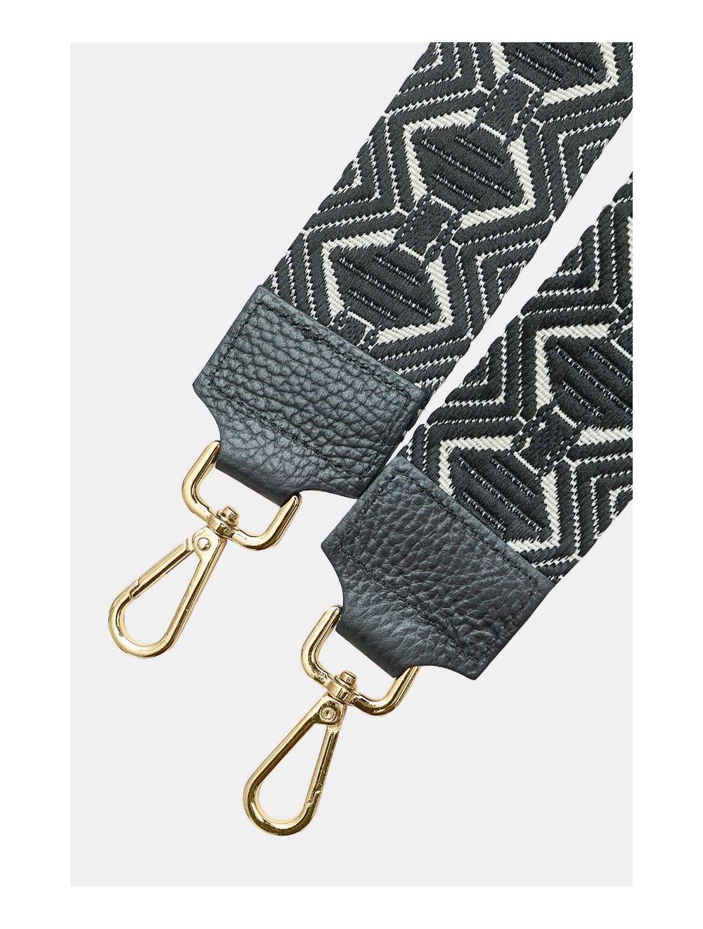 tom&eva Sangle Bandoulière en Toile Coton Garnie en Cuir Vachette Grainé-9009 LEVANA-Noir