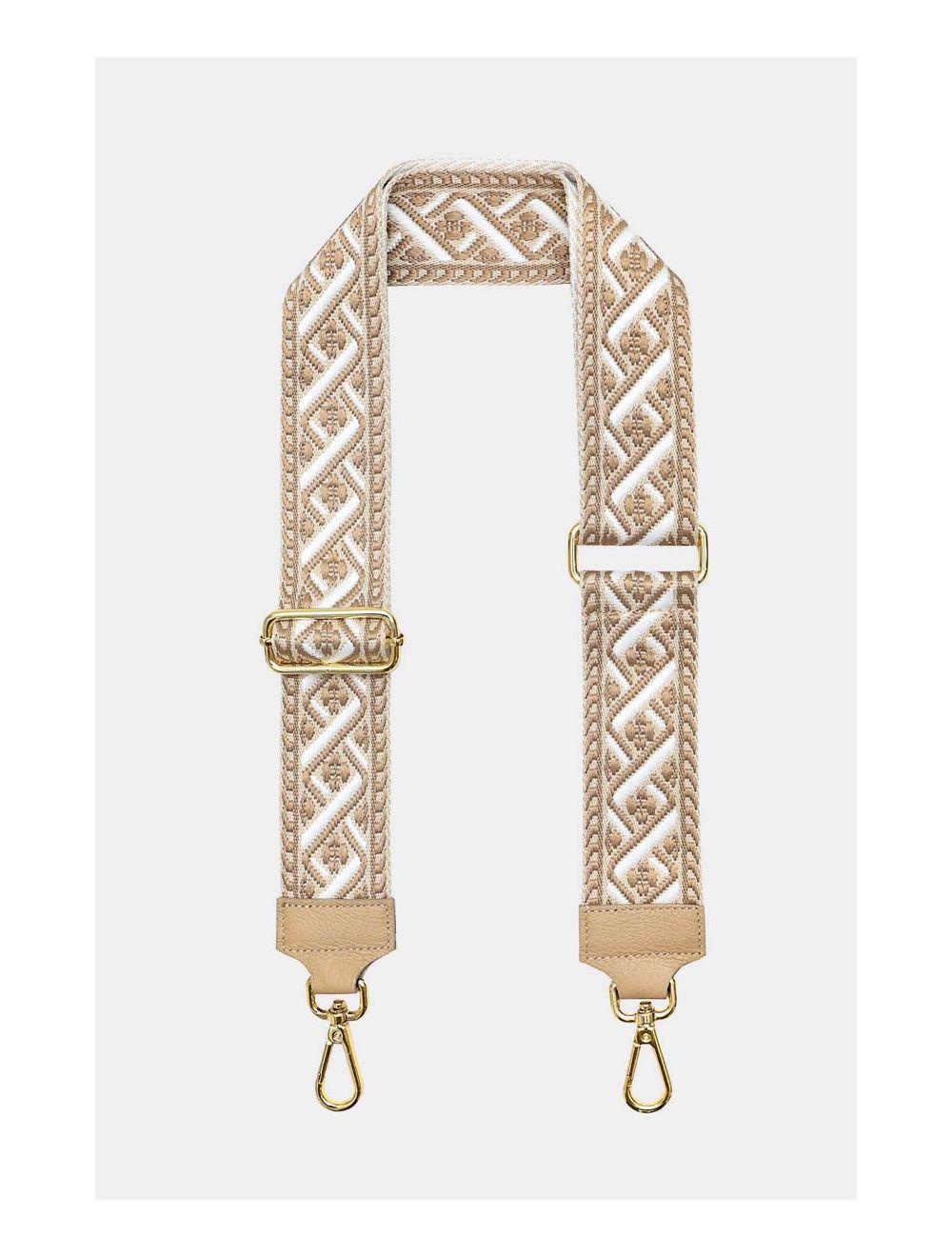 Tom&eva Sangle Bandoulière En Toile Coton Garnie En Cuir Vachette Grainé-9008 FLORIANE-Taupe