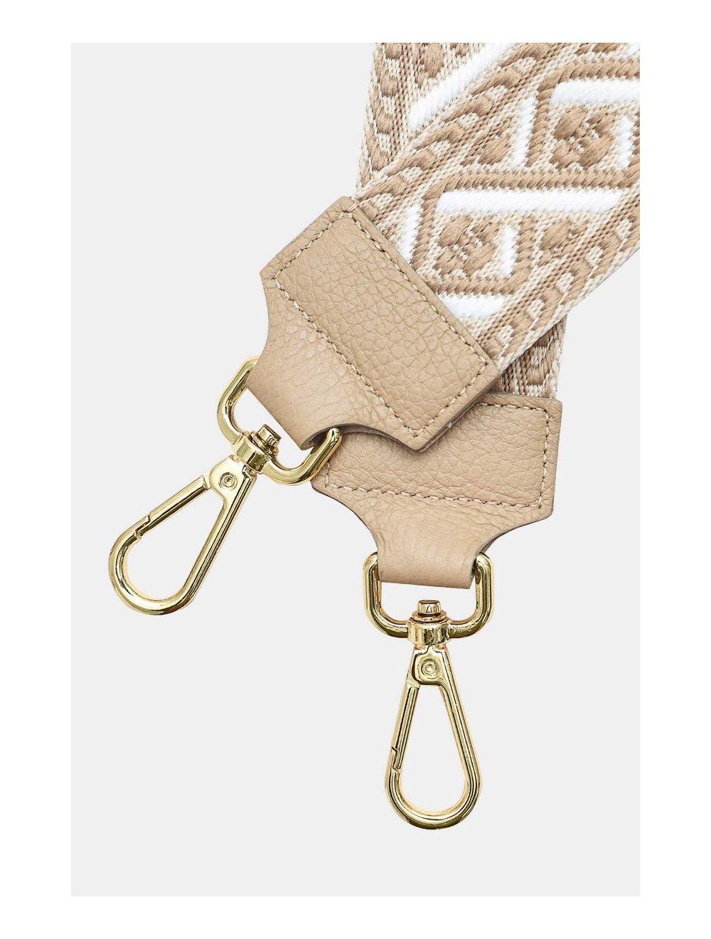 Tom&eva Sangle Bandoulière En Toile Coton Garnie En Cuir Vachette Grainé-9008 FLORIANE-Taupe