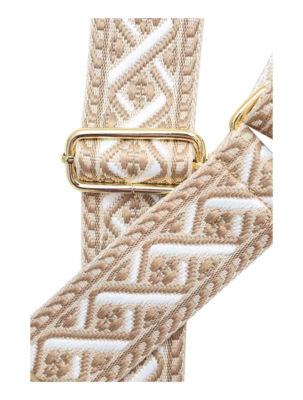 tom&eva Sangle Bandoulière en Toile Coton Garnie en Cuir Vachette Grainé-9008 FLORIANE-Taupe