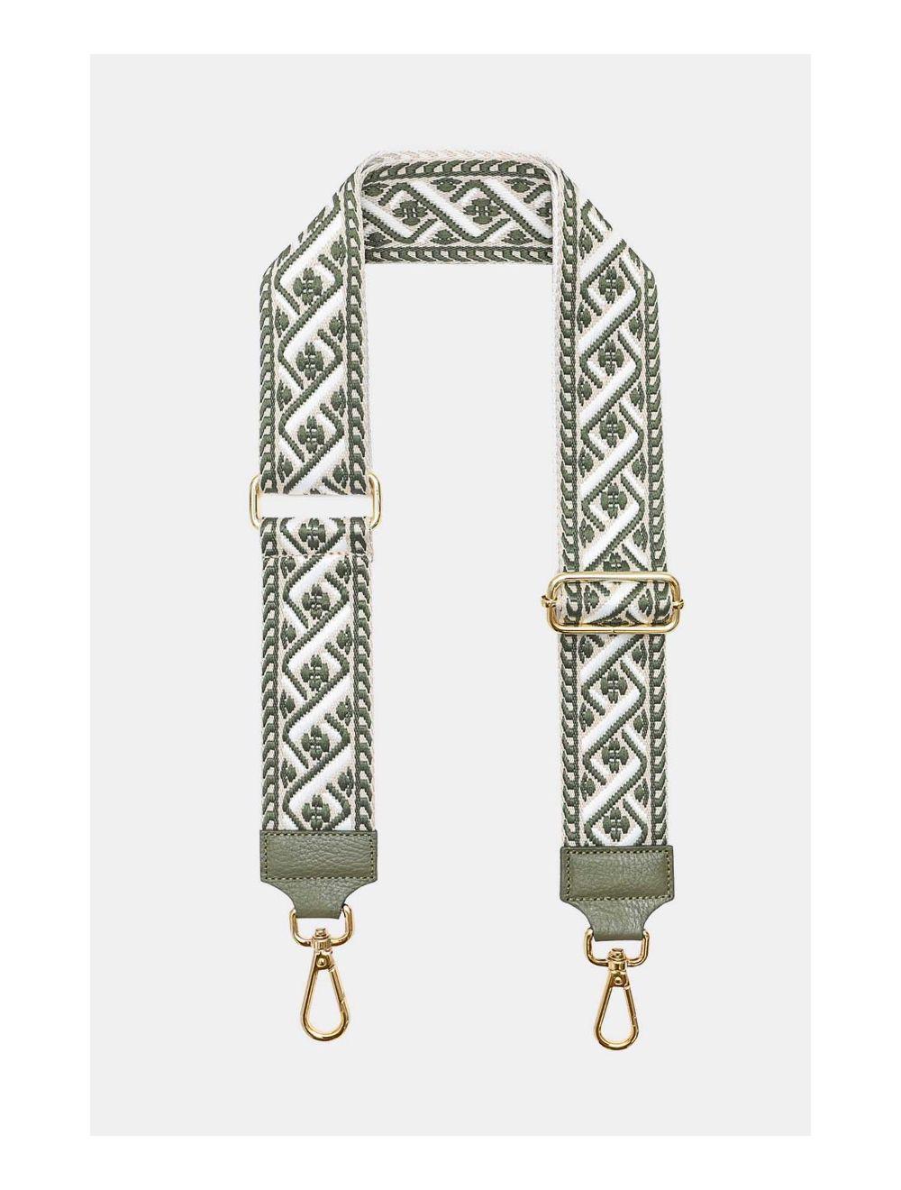 Tom&eva Sangle Bandoulière En Toile Coton Garnie En Cuir Vachette Grainé-9008 FLORIANE-Kaki