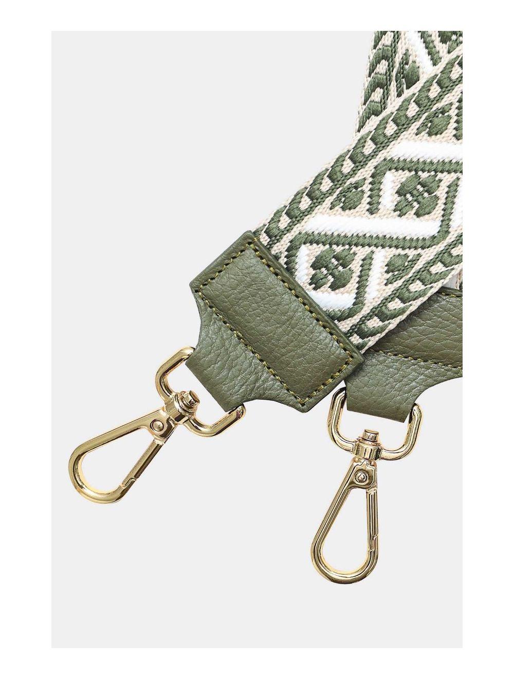 Tom&eva Sangle Bandoulière En Toile Coton Garnie En Cuir Vachette Grainé-9008 FLORIANE-Kaki