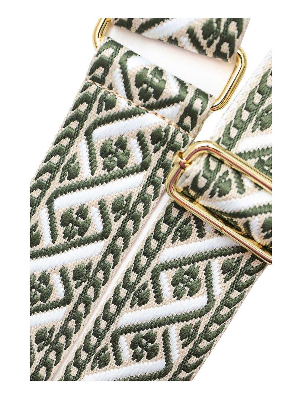 tom&eva Sangle Bandoulière en Toile Coton Garnie en Cuir Vachette Grainé-9008 FLORIANE-Kaki