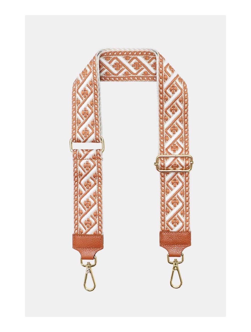 Tom&eva Sangle Bandoulière En Toile Coton Garnie En Cuir Vachette Grainé-9008 FLORIANE-Camel