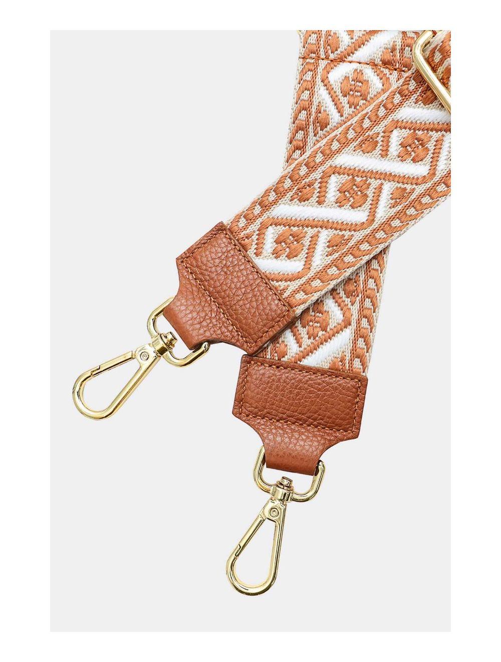 Tom&eva Sangle Bandoulière En Toile Coton Garnie En Cuir Vachette Grainé-9008 FLORIANE-Camel