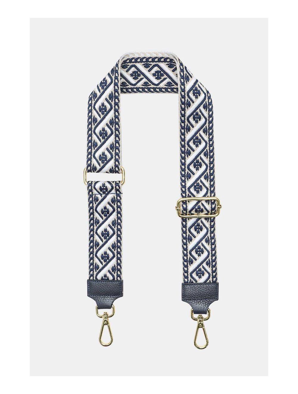 Tom&eva Sangle Bandoulière En Toile Coton Garnie En Cuir Vachette Grainé-9008 FLORIANE-Marine