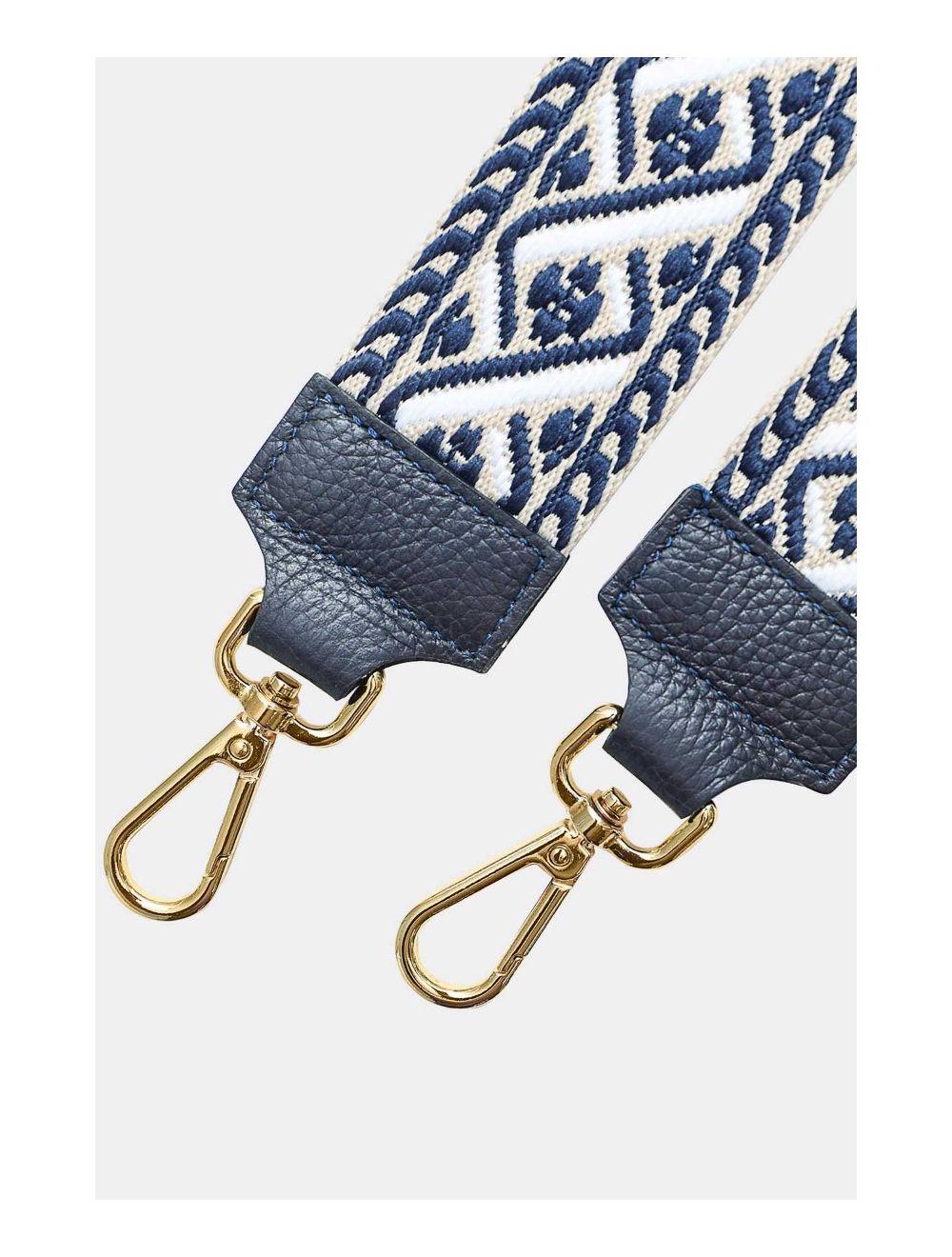 Tom&eva Sangle Bandoulière En Toile Coton Garnie En Cuir Vachette Grainé-9008 FLORIANE-Marine