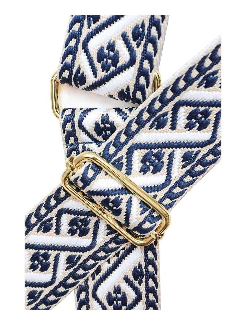 tom&eva Sangle Bandoulière en Toile Coton Garnie en Cuir Vachette Grainé-9008 FLORIANE-Marine