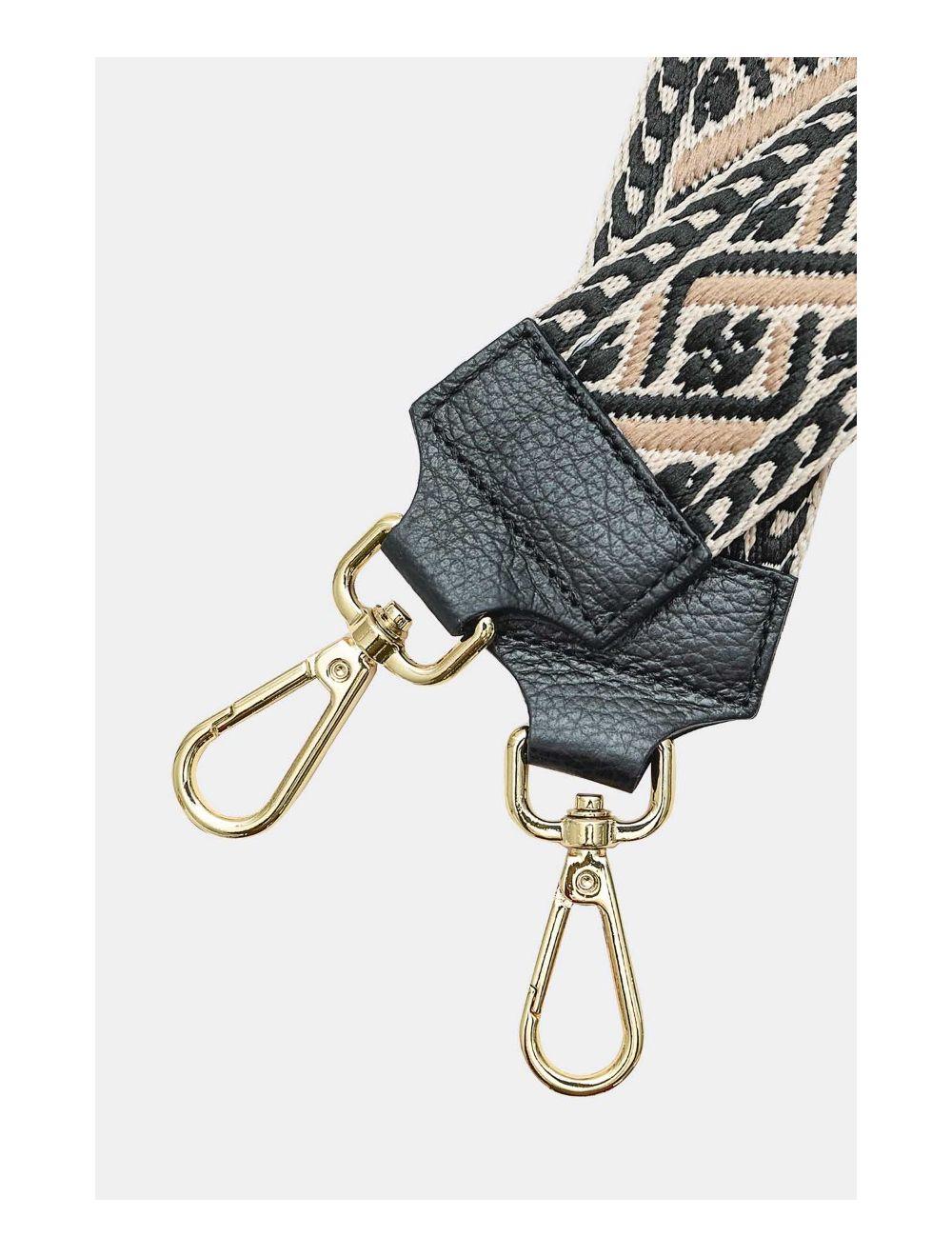 Tom&eva Sangle Bandoulière En Toile Coton Garnie En Cuir Vachette Grainé-9008 FLORIANE-Noir