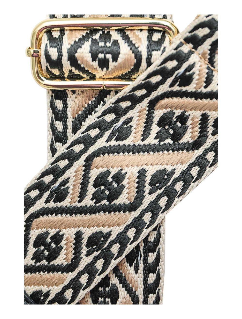 tom&eva Sangle Bandoulière en Toile Coton Garnie en Cuir Vachette Grainé-9008 FLORIANE-Noir