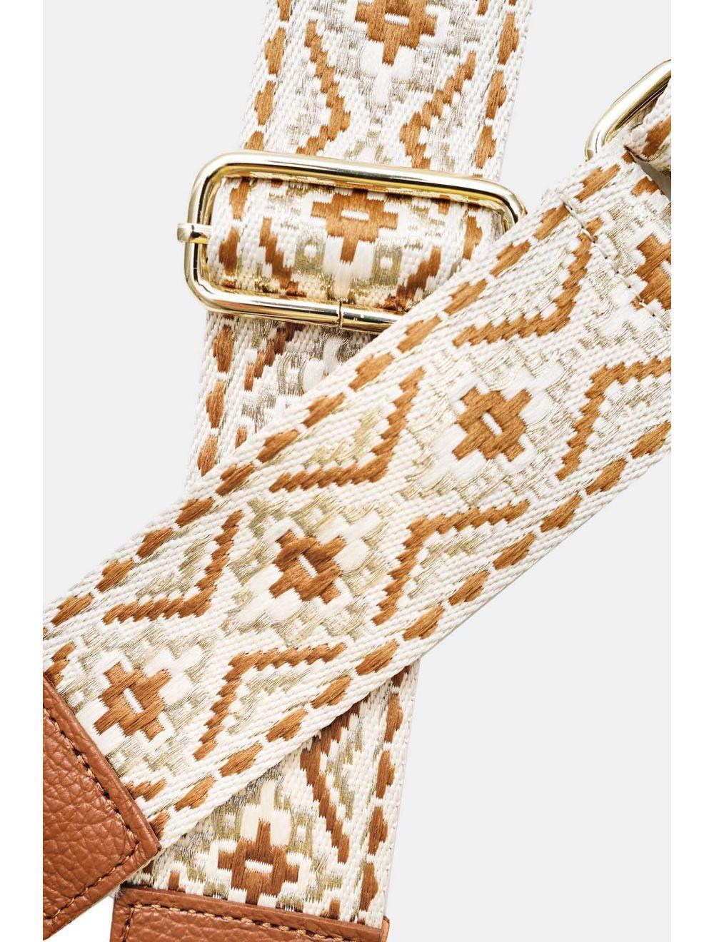 Tom&eva Sangle Bandoulière En Toile Coton Garnie En Cuir Vachette Grainé-CLOTHILDE 9000-CAMEL/DORE