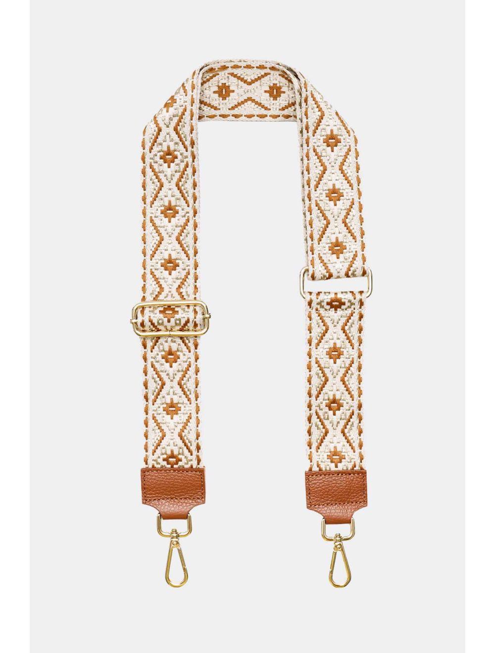 tom&eva Sangle Bandoulière en Toile Coton Garnie en Cuir Vachette Grainé-CLOTHILDE 9000-CAMEL/DORE