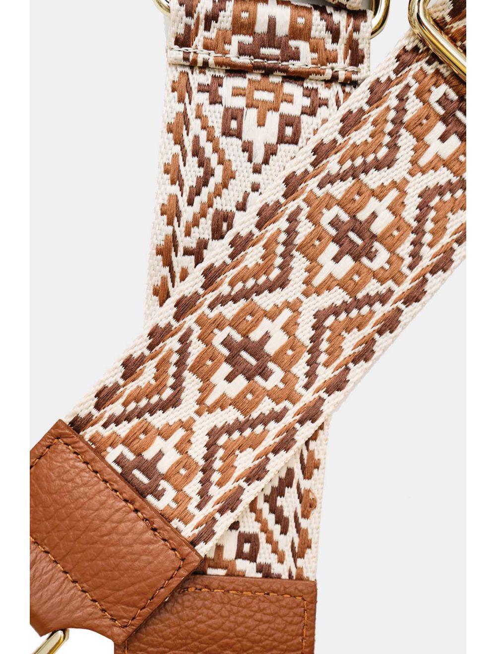 Tom&eva Sangle Bandoulière En Toile Coton Garnie En Cuir Vachette Grainé-CLOTHILDE 9000-MARRON/CAMEL