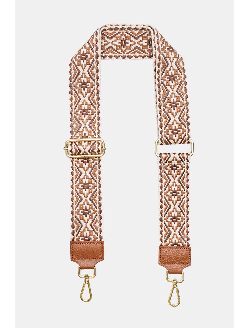 tom&eva Sangle Bandoulière en Toile Coton Garnie en Cuir Vachette Grainé-CLOTHILDE 9000-MARRON/CAMEL