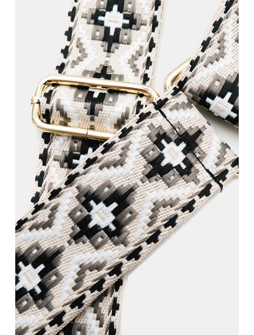 Tom&eva Sangle Bandoulière En Toile Coton Garnie En Cuir Vachette Grainé-CLOTHILDE 9000-NOIR/GRIS