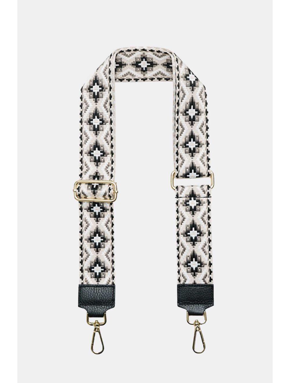 tom&eva Sangle Bandoulière en Toile Coton Garnie en Cuir Vachette Grainé-CLOTHILDE 9000-NOIR/GRIS