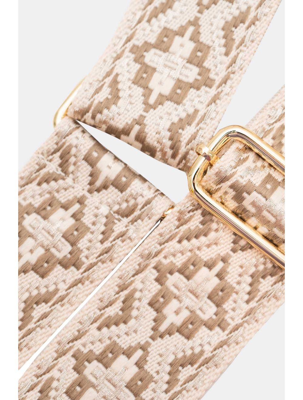 Tom&eva Sangle Bandoulière En Toile Coton Garnie En Cuir Vachette Grainé-CLOTHILDE 9000-BEIGE/TAUPE