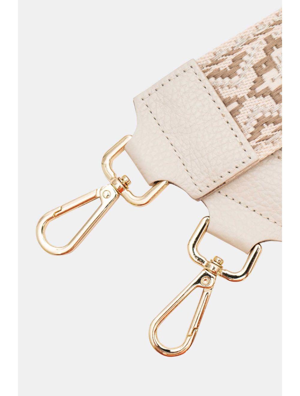 Tom&eva Sangle Bandoulière En Toile Coton Garnie En Cuir Vachette Grainé-CLOTHILDE 9000-BEIGE/TAUPE