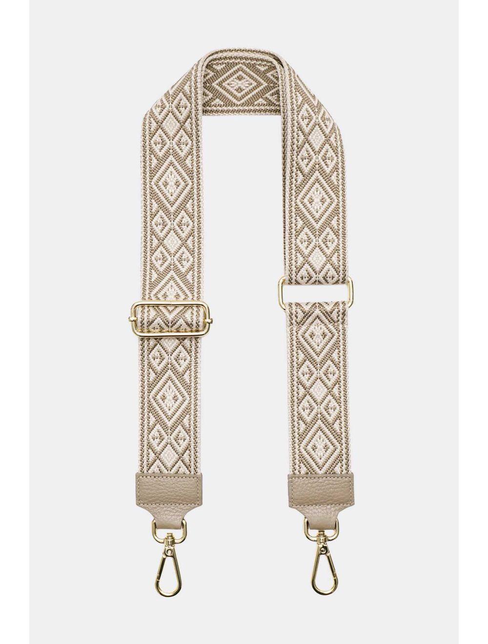 Tom&eva Sangle Bandoulière En Toile Coton Garnie En Cuir Vachette Grainé-9007-TAUPE