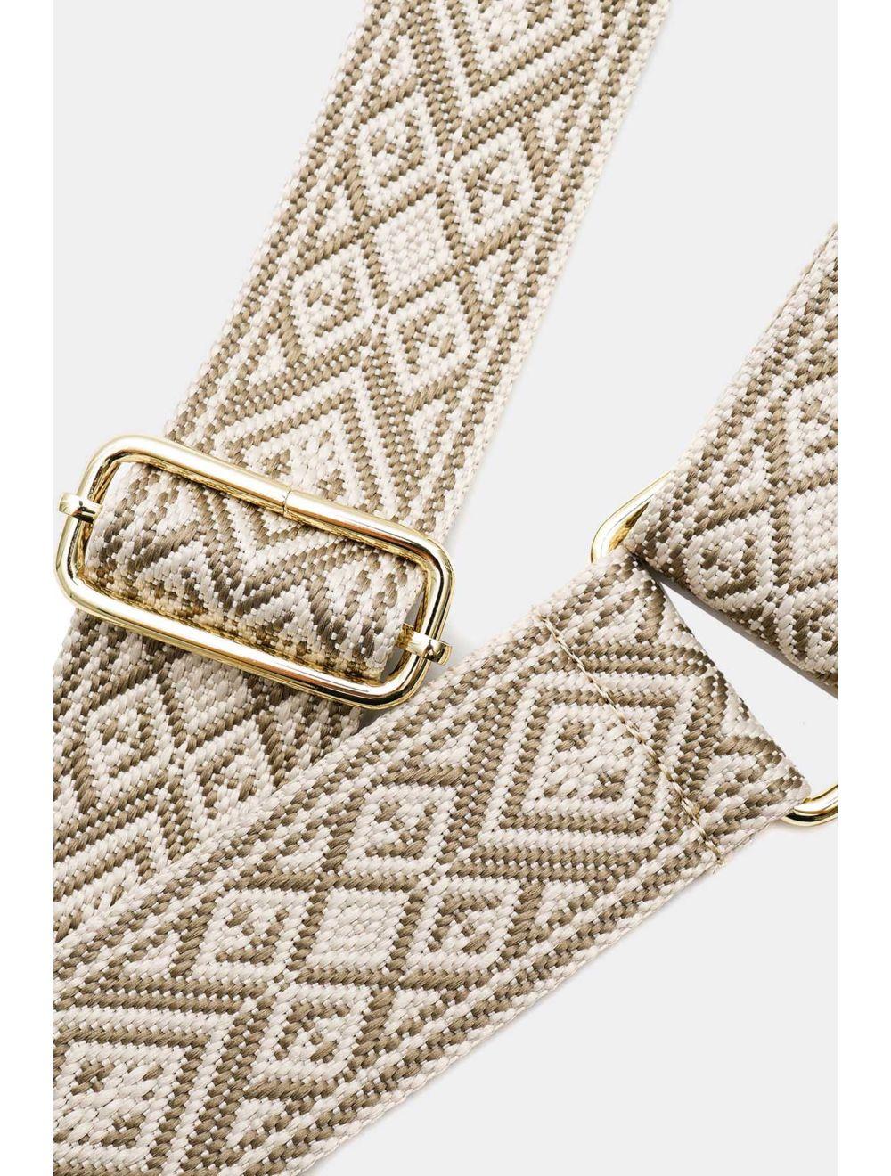 Tom&eva Sangle Bandoulière En Toile Coton Garnie En Cuir Vachette Grainé-9007-TAUPE