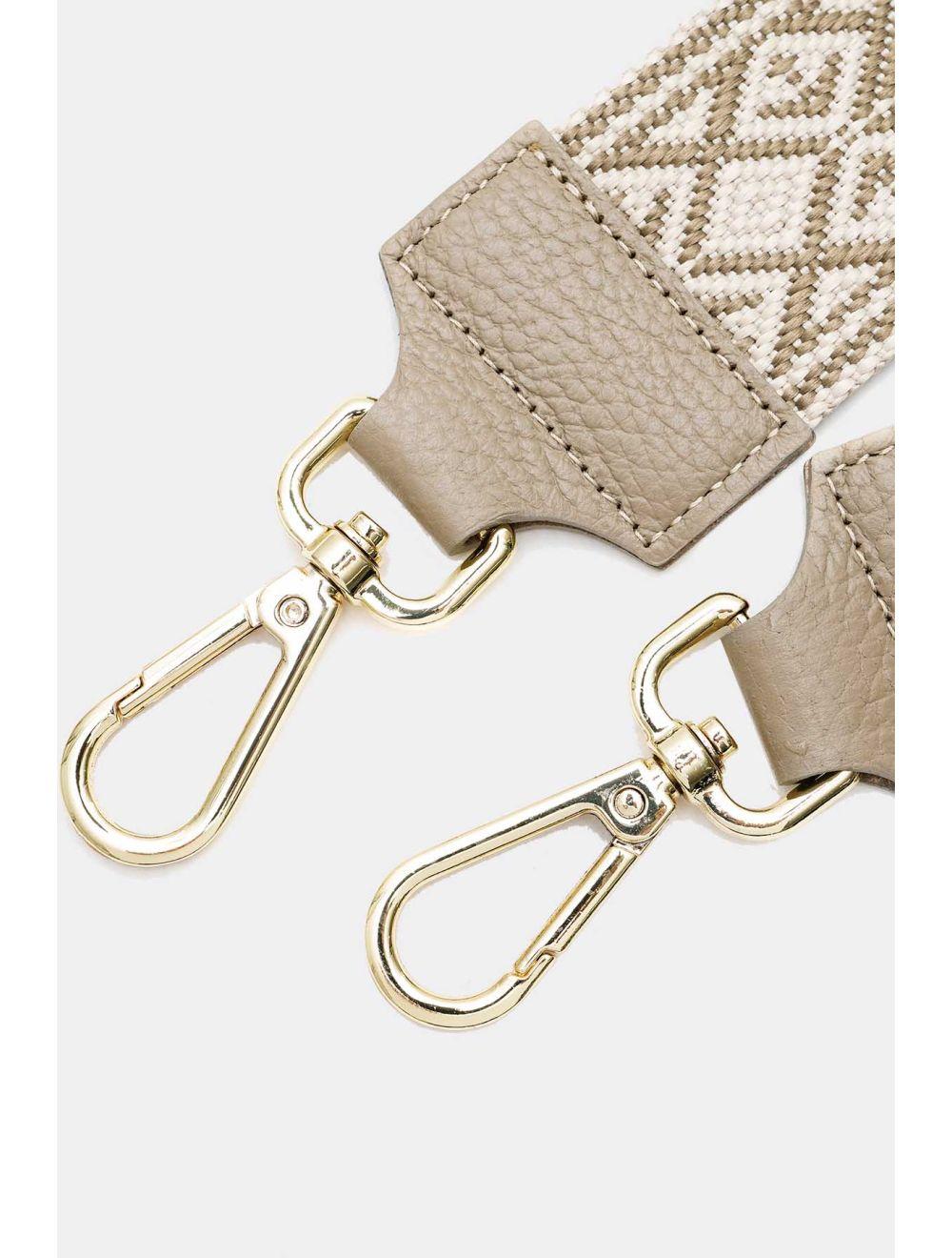 tom&eva Sangle Bandoulière en Toile Coton Garnie en Cuir Vachette Grainé-9007-TAUPE