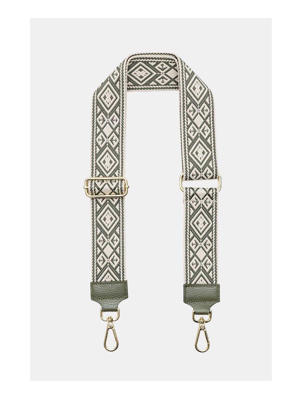 Tom&eva Sangle Bandoulière En Toile Coton Garnie En Cuir Vachette Grainé-9007-KAKI