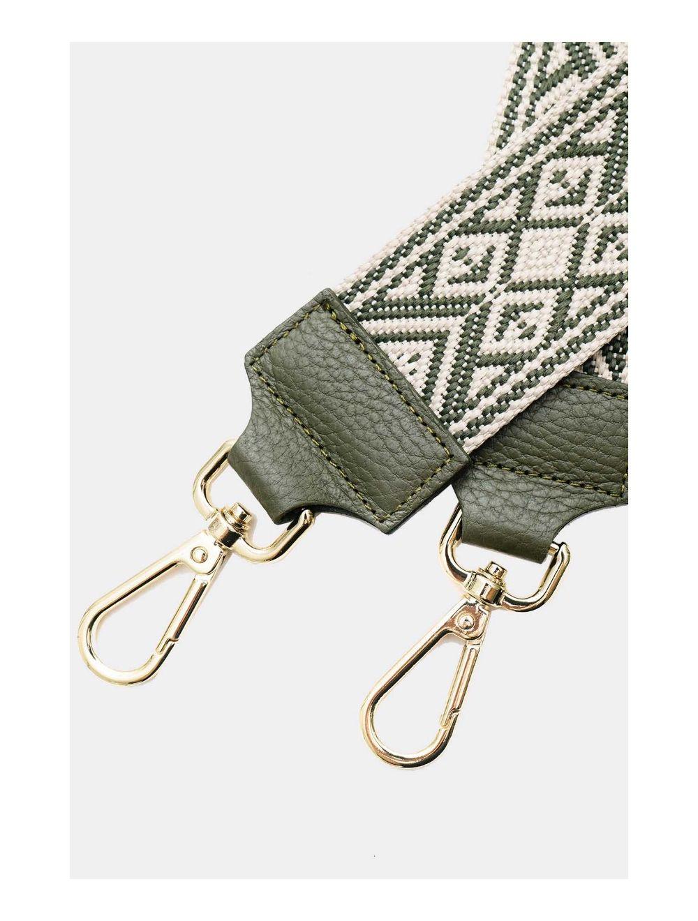 tom&eva Sangle Bandoulière en Toile Coton Garnie en Cuir Vachette Grainé-9007-KAKI