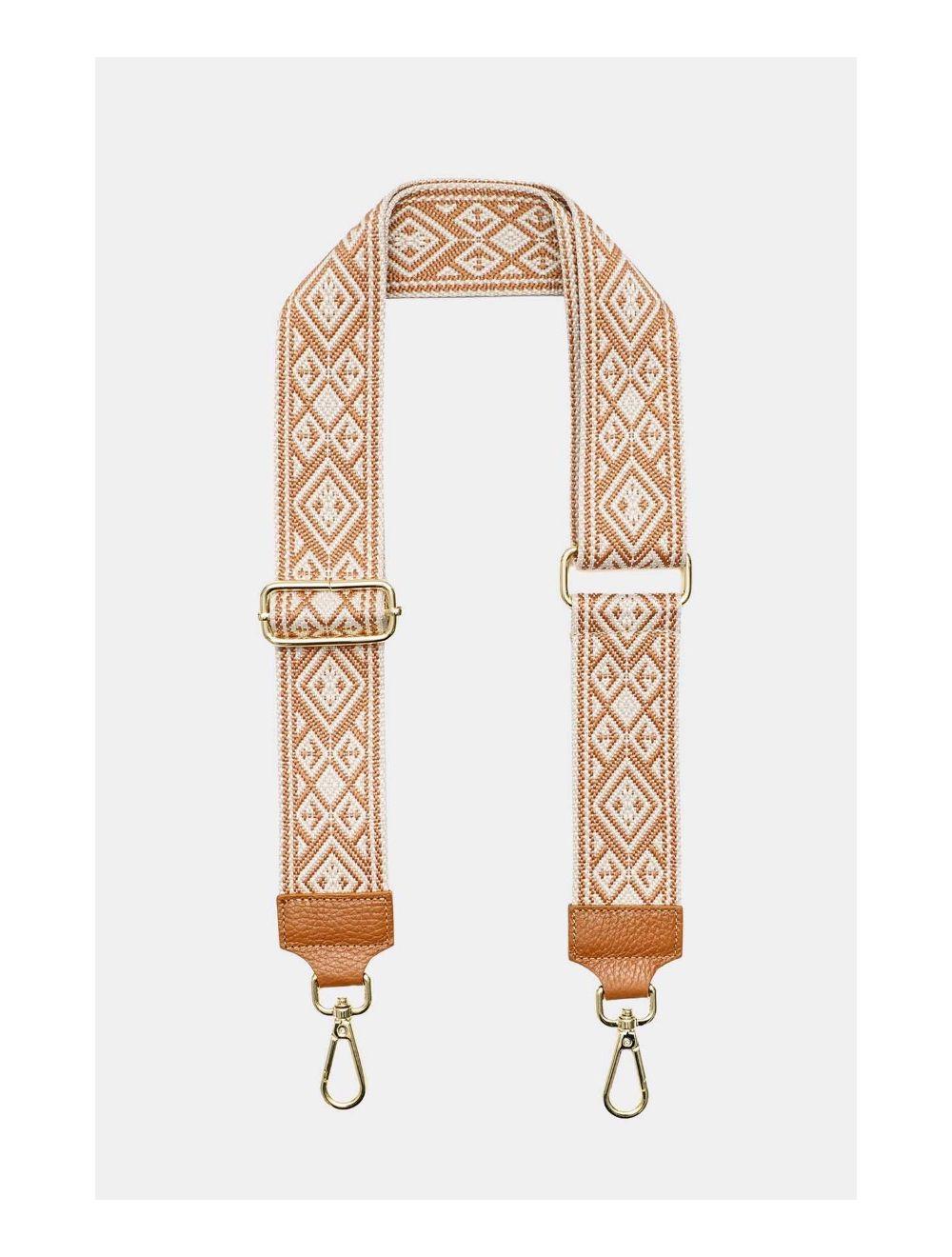 Tom&eva Sangle Bandoulière En Toile Coton Garnie En Cuir Vachette Grainé-9007-CAMEL